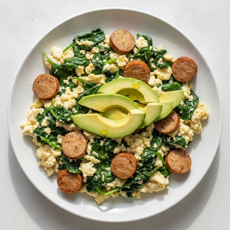 Egg White and Spinach Scramble with Turkey Sausage