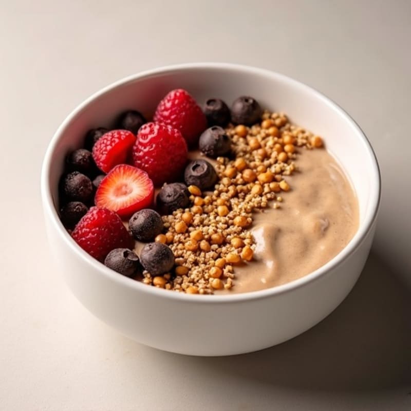 Creamy Peanut Butter Chocolate Berry Bowl with Crunchy Pretzels