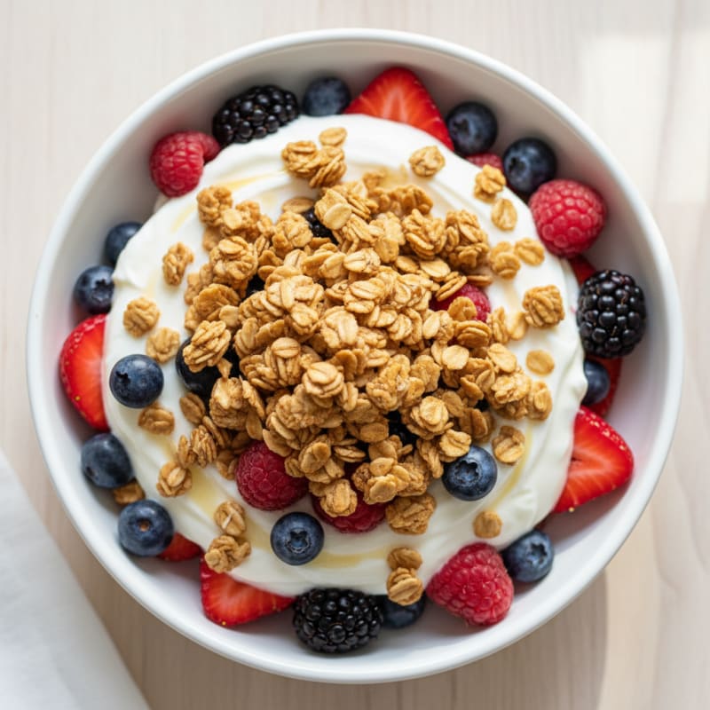 Creamy Greek Yogurt Parfait with Mixed Berries and Protein Granola