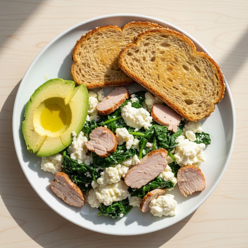 Cottage Cheese Scramble with Spinach and Smoked Turkey