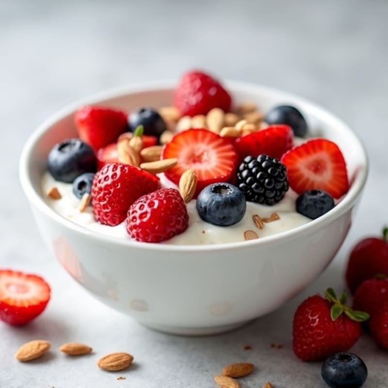 Creamy Greek Yogurt with Fresh Berries and Crunchy Almonds
