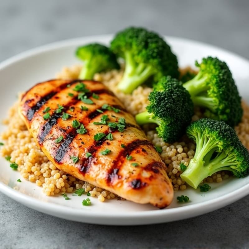 Grilled Chicken Breast with Quinoa and Roasted Broccoli
