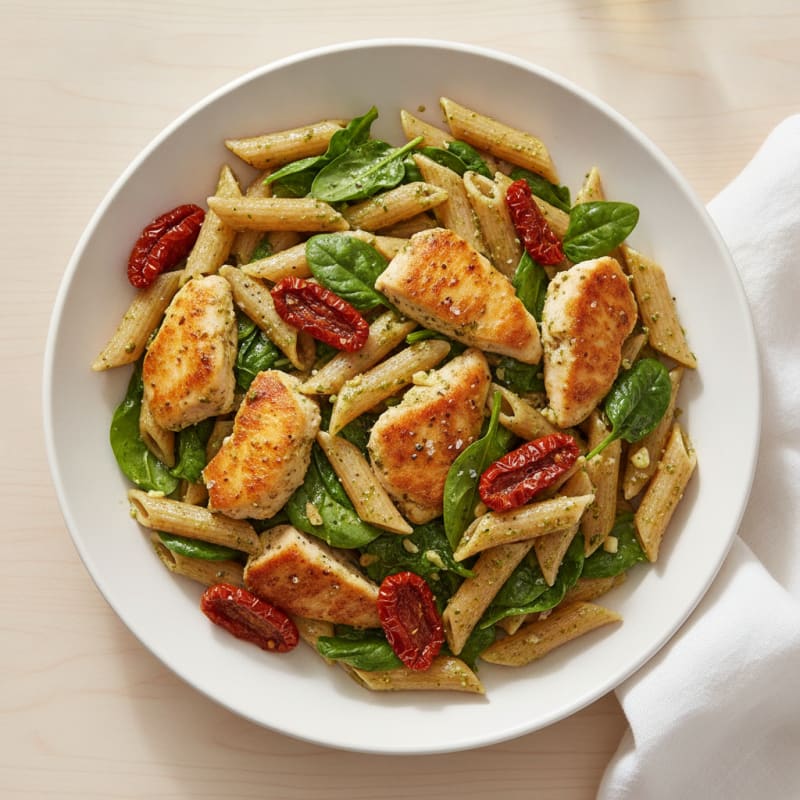 Pesto Chicken Pasta with Sun-Dried Tomatoes