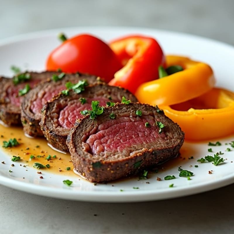 Lean Herb-Crusted Italian Beef with Roasted Bell Peppers