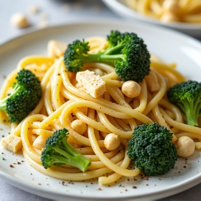 Creamy Cashew Alfredo Pasta with Roasted Broccoli