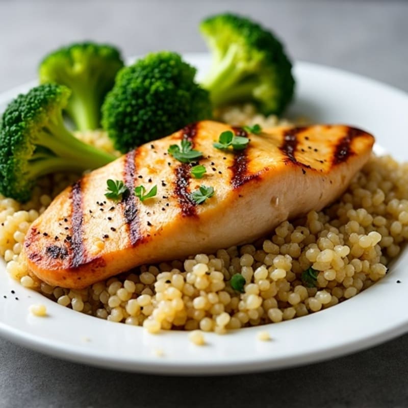 Grilled Chicken Breast with Quinoa and Roasted Broccoli