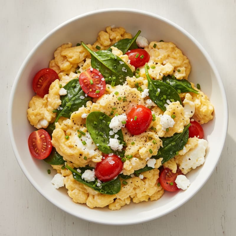 Scrambled Eggs with Spinach and Feta