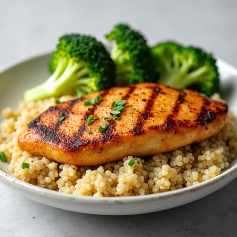 Grilled Chicken Breast with Quinoa and Roasted Broccoli
