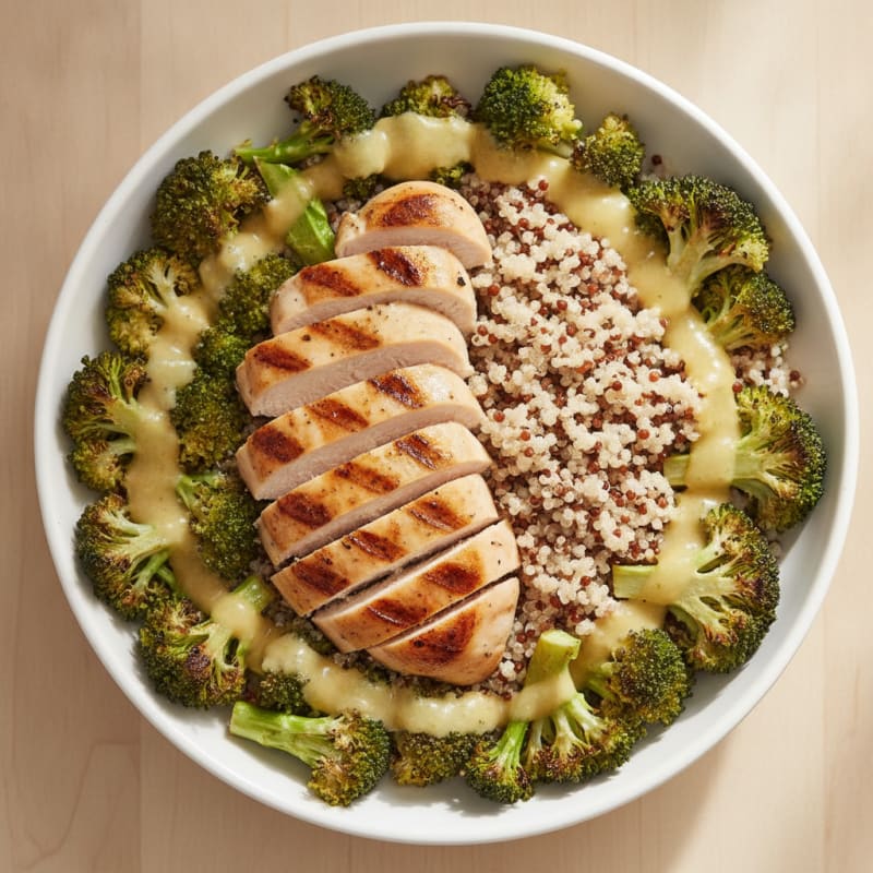 Grilled Chicken and Quinoa Power Bowl with Roasted Broccoli