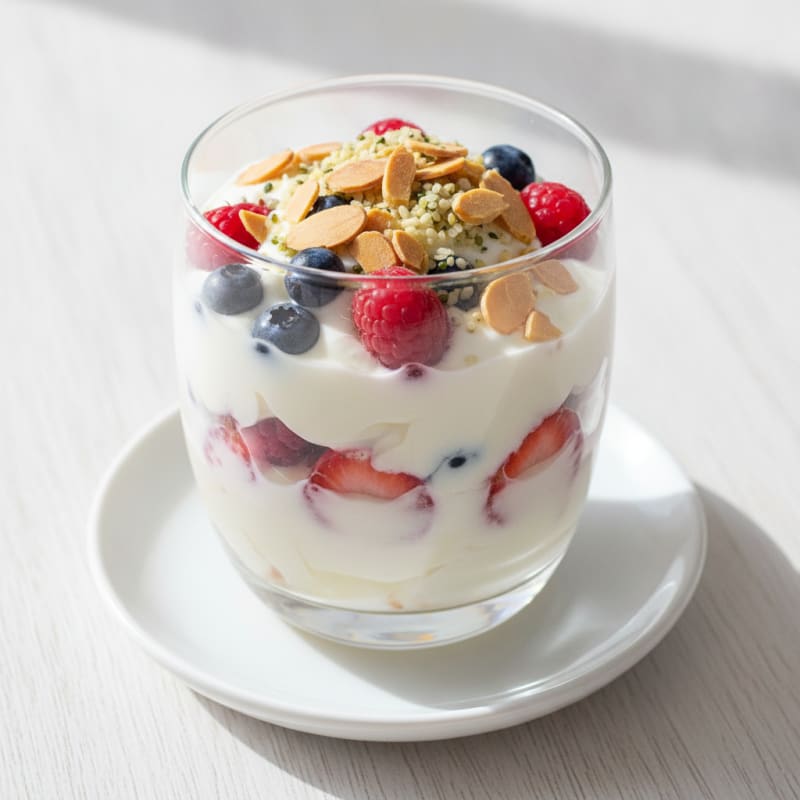 Greek Yogurt Protein Parfait with Mixed Berries and Almonds