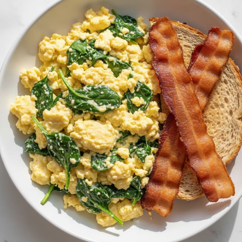 Cottage Cheese Scramble with Spinach and Turkey Bacon