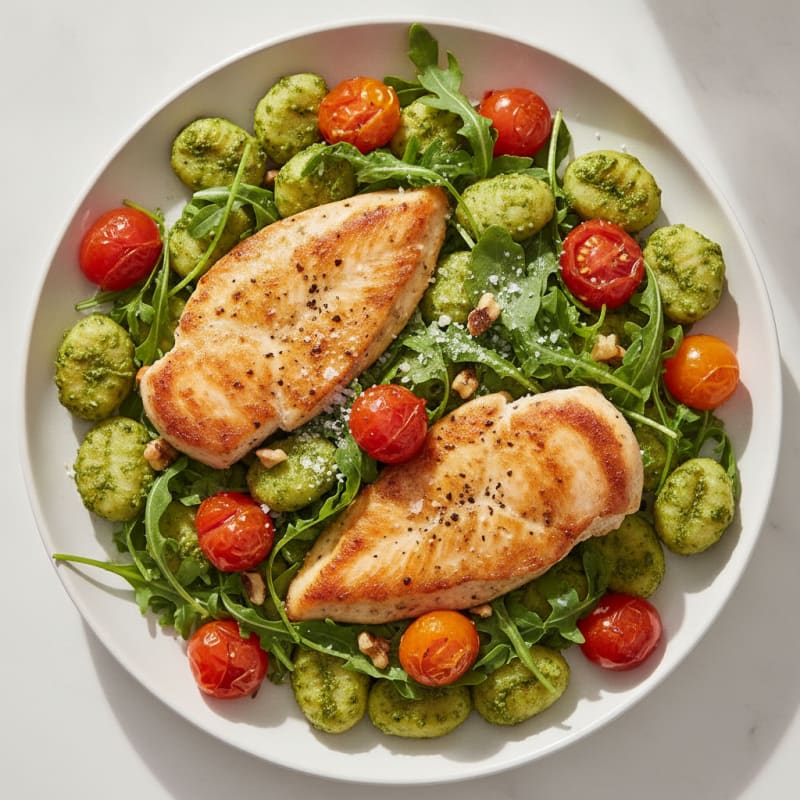 Gnocchi with Arugula Pesto and Cherry Tomatoes
