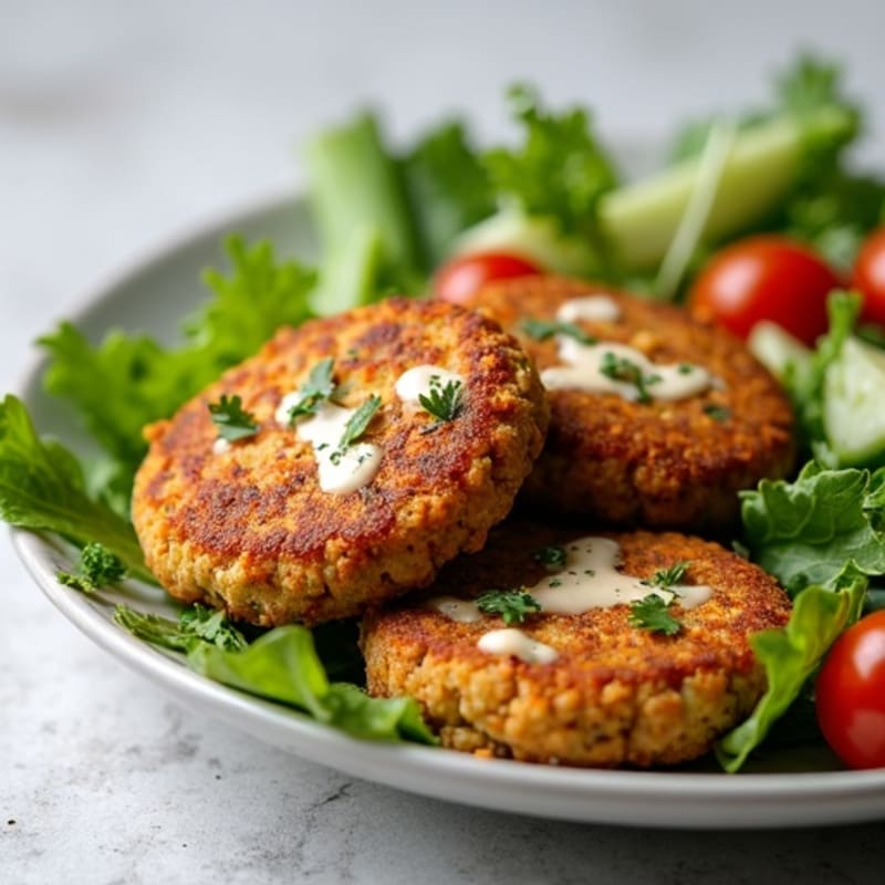Crispy Baked Falafel with Creamy Tahini and Fresh Herb Salad