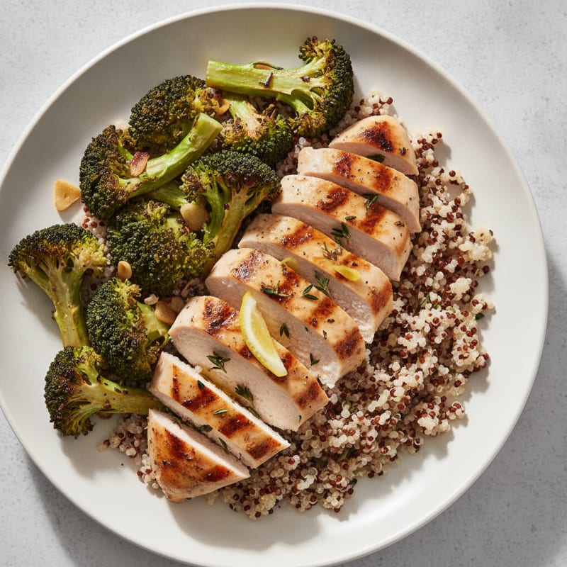 Grilled Chicken Breast with Quinoa and Roasted Broccoli