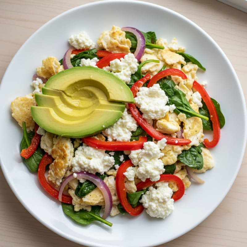Egg White Veggie Scramble with Cottage Cheese