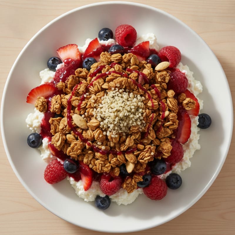 Cottage Cheese and Berry Protein Parfait with Almond Butter Granola