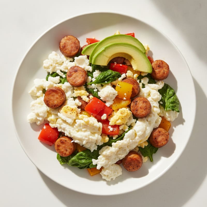 Scrambled Egg Whites with Chicken Sausage and Roasted Veggies