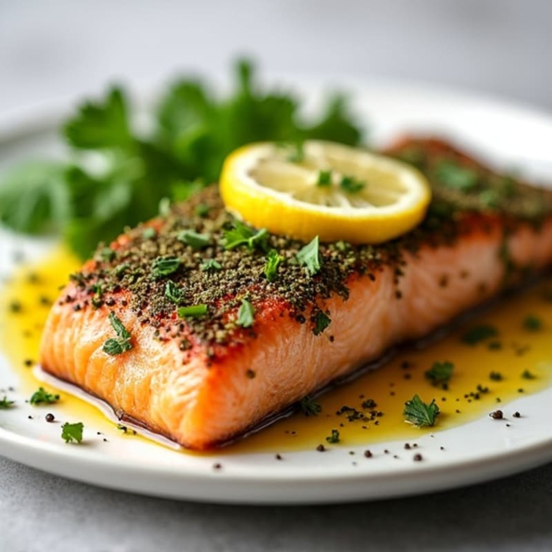 Herb-Crusted Pan Seared Salmon with Lemon