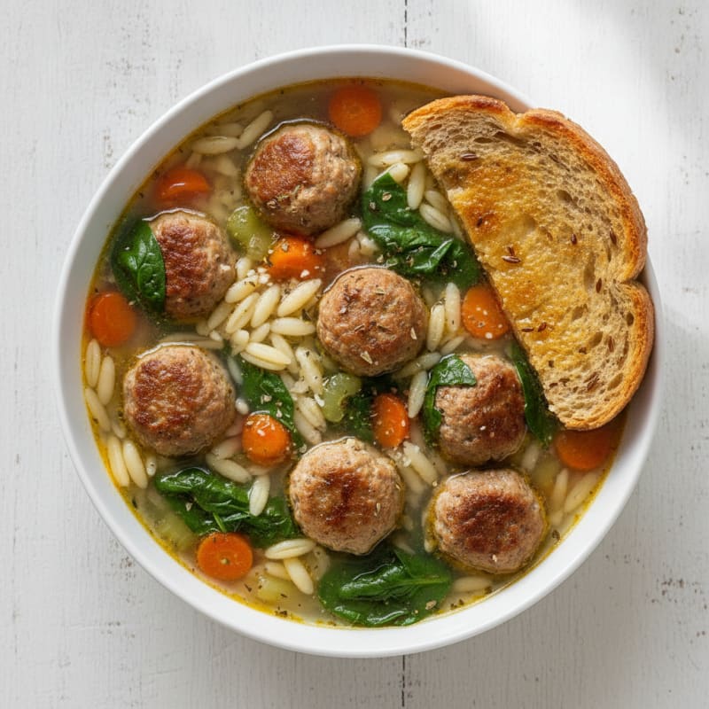 Italian Wedding Soup with Rye Crostini