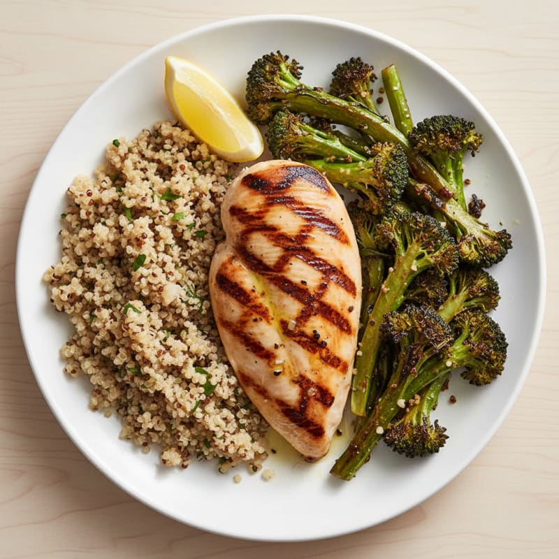Grilled Chicken Breast with Quinoa and Roasted Broccoli