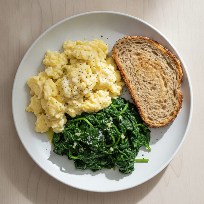 Scrambled Eggs with Sautéed Spinach