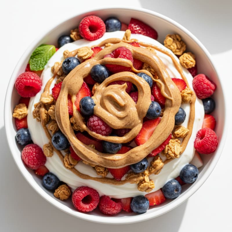Creamy Greek Yogurt Parfait with Mixed Berries and Almond Butter