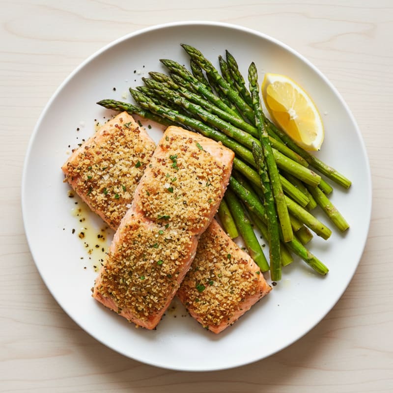 Golden Herb-Crusted Salmon with Roasted Asparagus