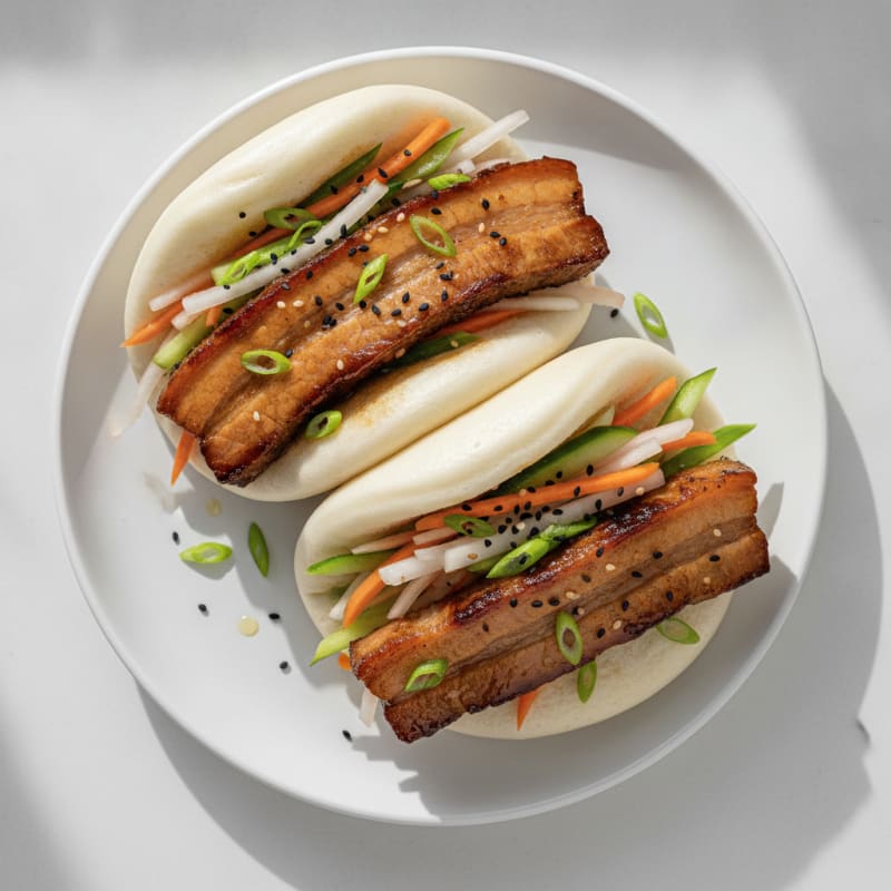 Pork Belly Bao Buns with Pickled Vegetables