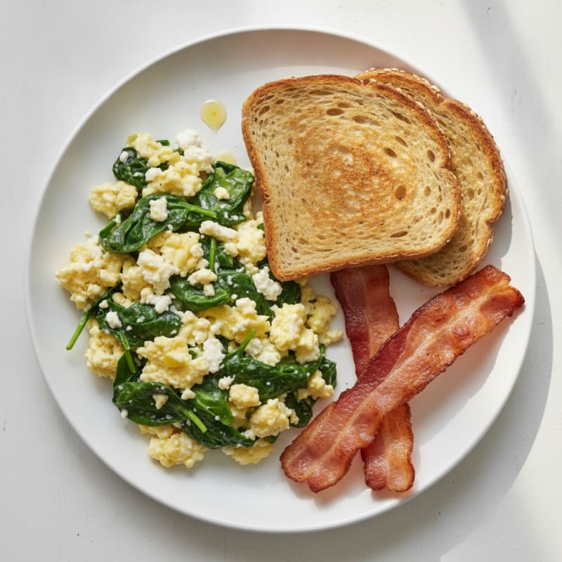 Cottage Cheese Scramble with Spinach and Turkey Bacon