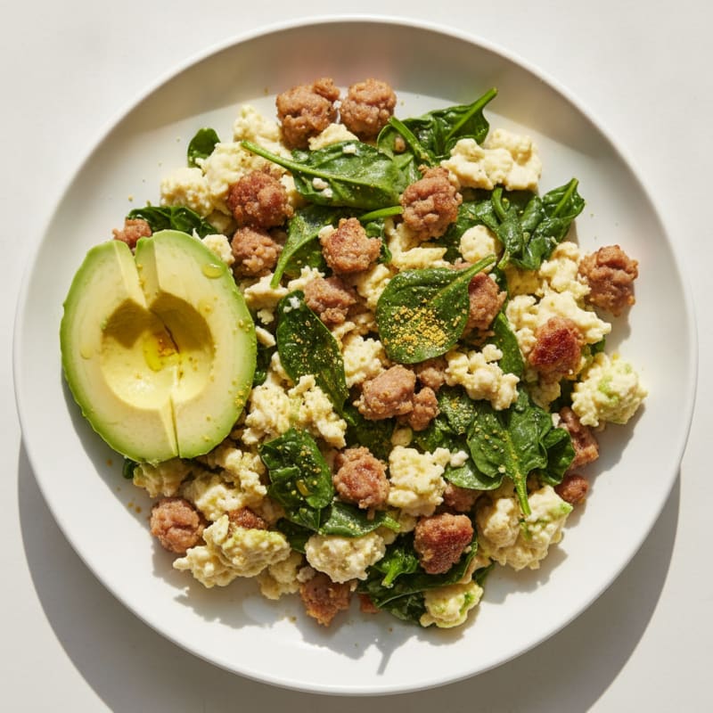 Egg White and Turkey Sausage Scramble with Spinach