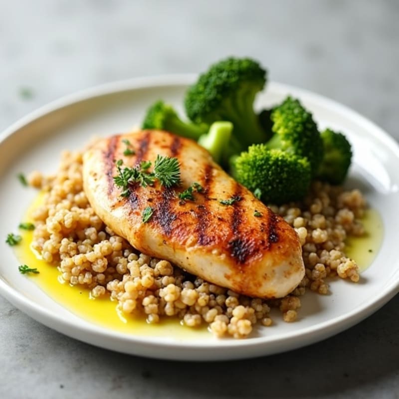 Grilled Chicken Breast with Quinoa and Roasted Broccoli