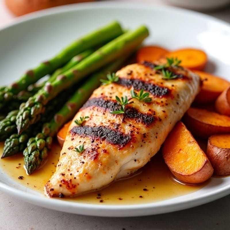 Blackened Chicken with Roasted Asparagus and Sweet Potato