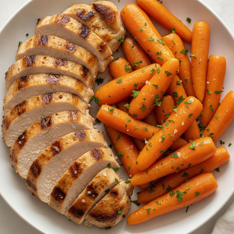 Grilled Turkey Breast with Steamed Carrots and Parsley