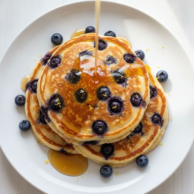 Blueberry Ricotta Pancakes with Maple Syrup