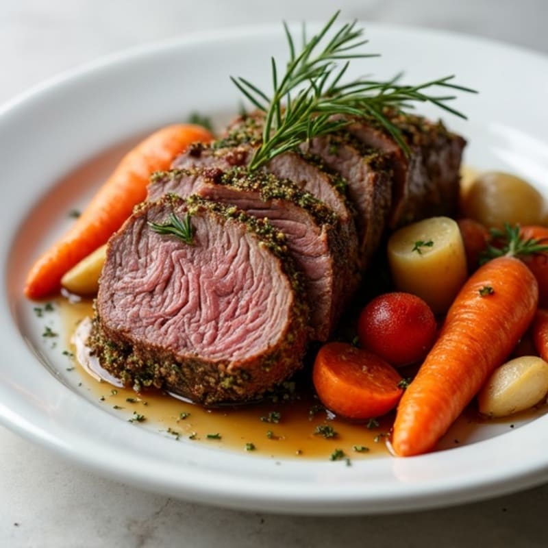 Herb-Crusted Tender Pot Roast with Root Vegetables