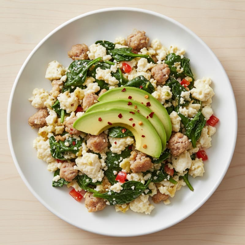 Egg White and Spinach Scramble with Turkey Sausage