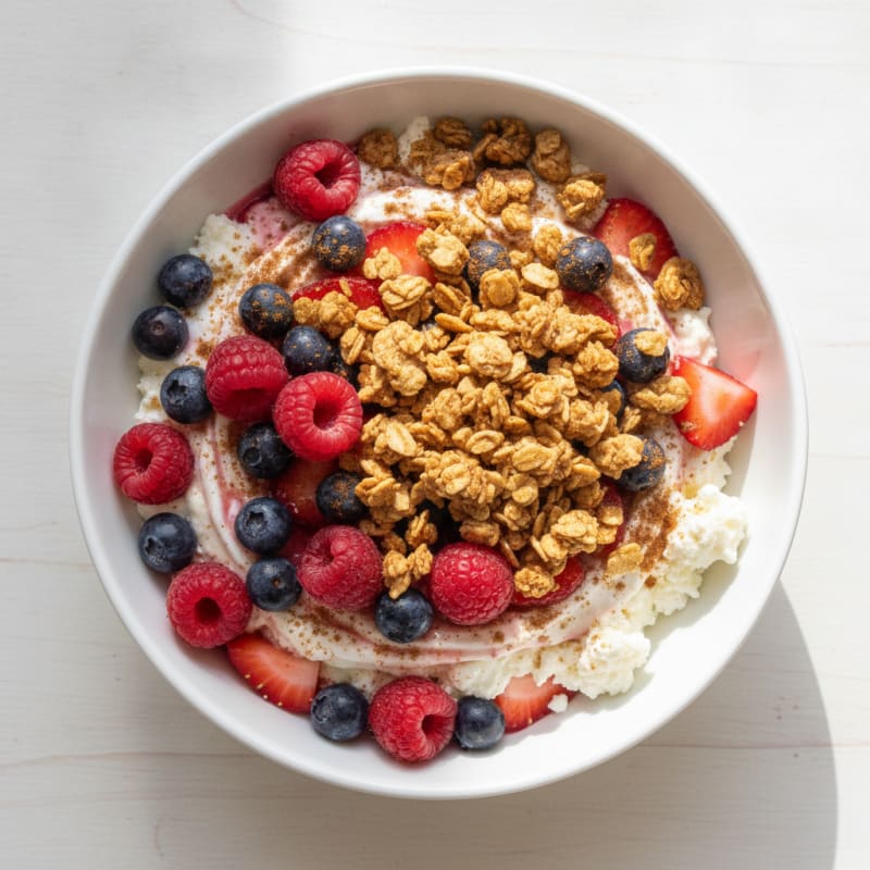 Greek Yogurt Berry Bowl with Protein Granola and Cottage Cheese