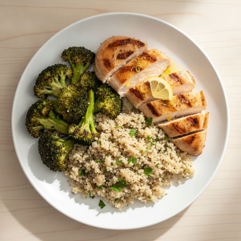 Grilled Chicken Breast with Quinoa and Roasted Broccoli