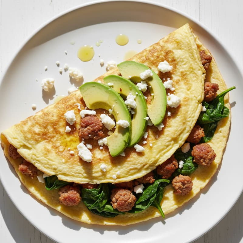 Egg White Spinach Omelette with Turkey Sausage