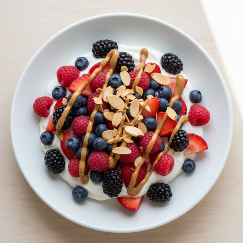 Greek Yogurt Protein Parfait with Mixed Berries and Almond Butter