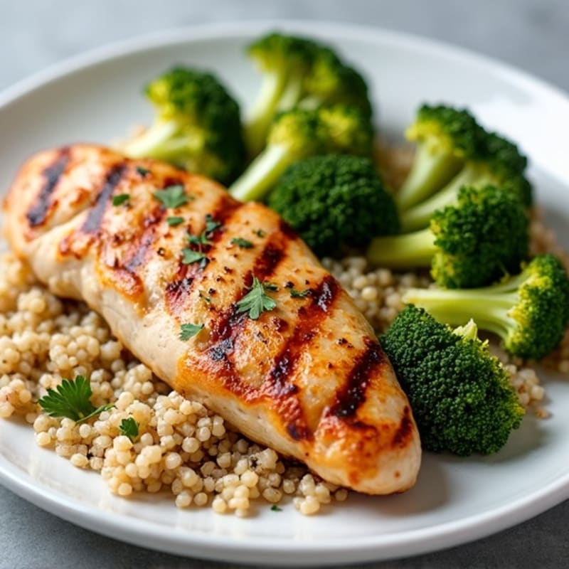Grilled Chicken Breast with Quinoa and Roasted Broccoli