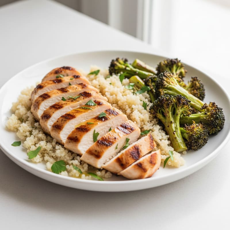 Grilled Chicken Breast with Quinoa and Roasted Broccoli