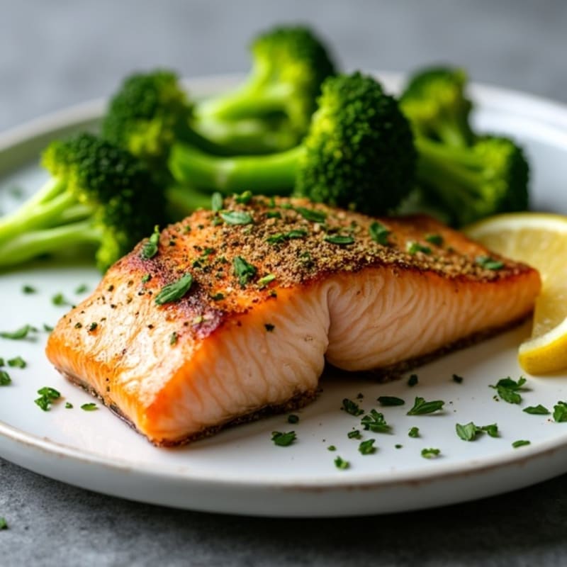 Herb-Crusted Pan Seared Salmon with Roasted Broccoli
