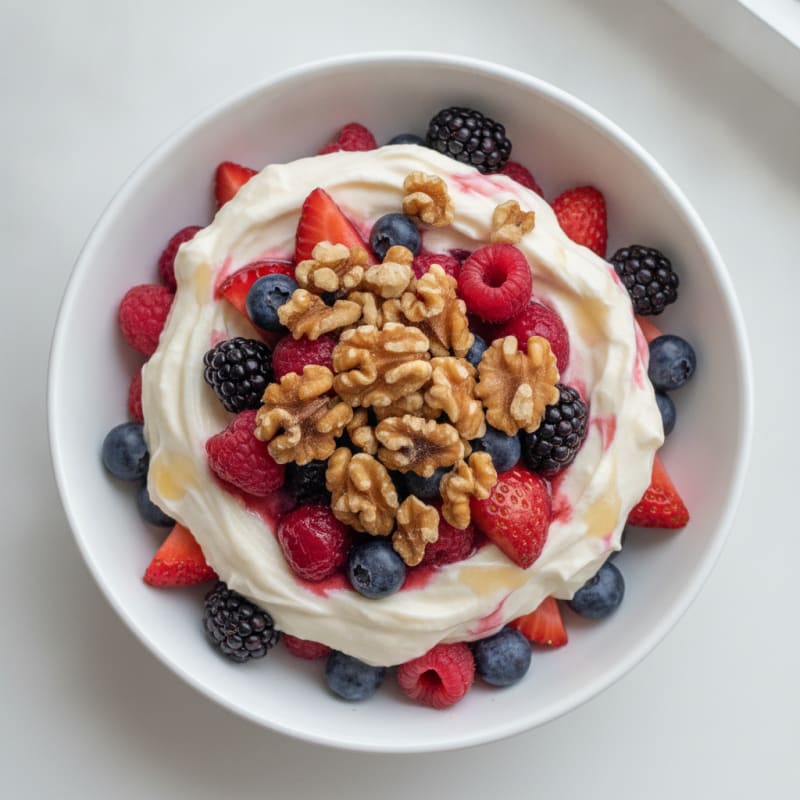Greek Yogurt Protein Parfait with Mixed Berries and Whey Protein