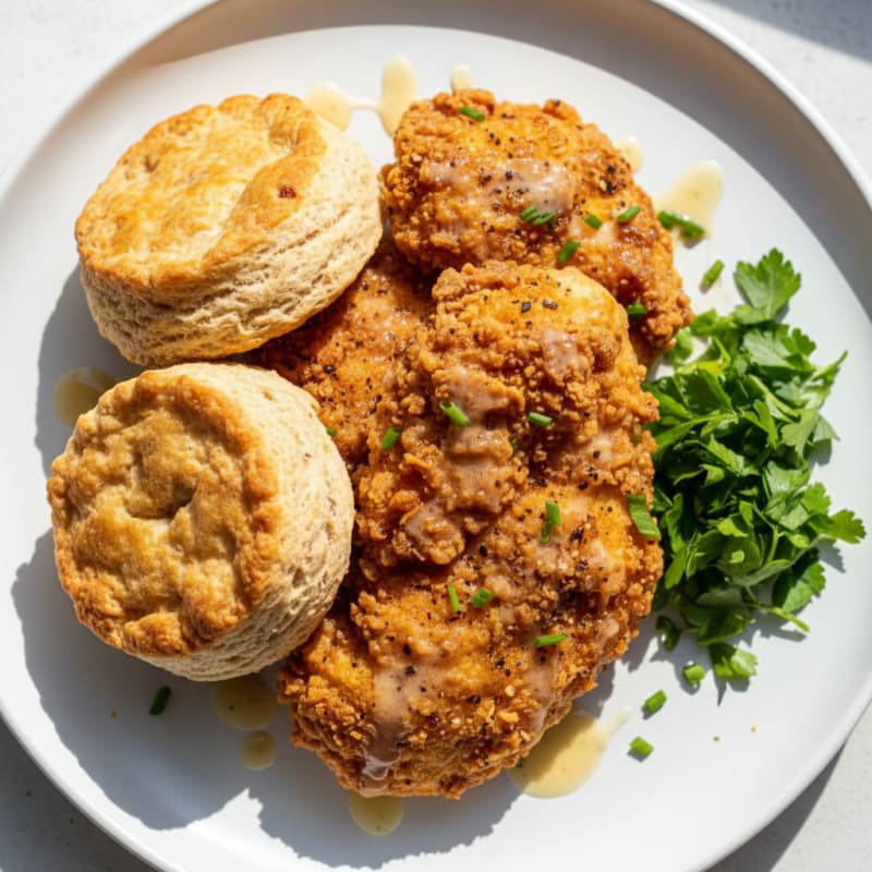 Crispy Buttermilk Fried Chicken with Fluffy Biscuits
