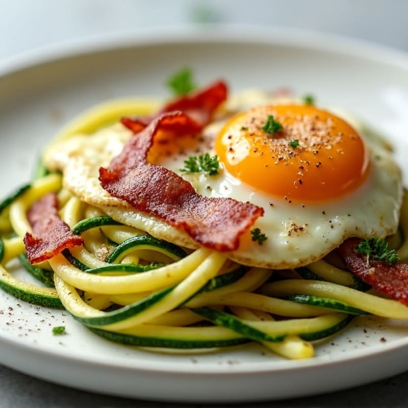 Crispy Turkey Bacon and Creamy Egg Zucchini Noodles