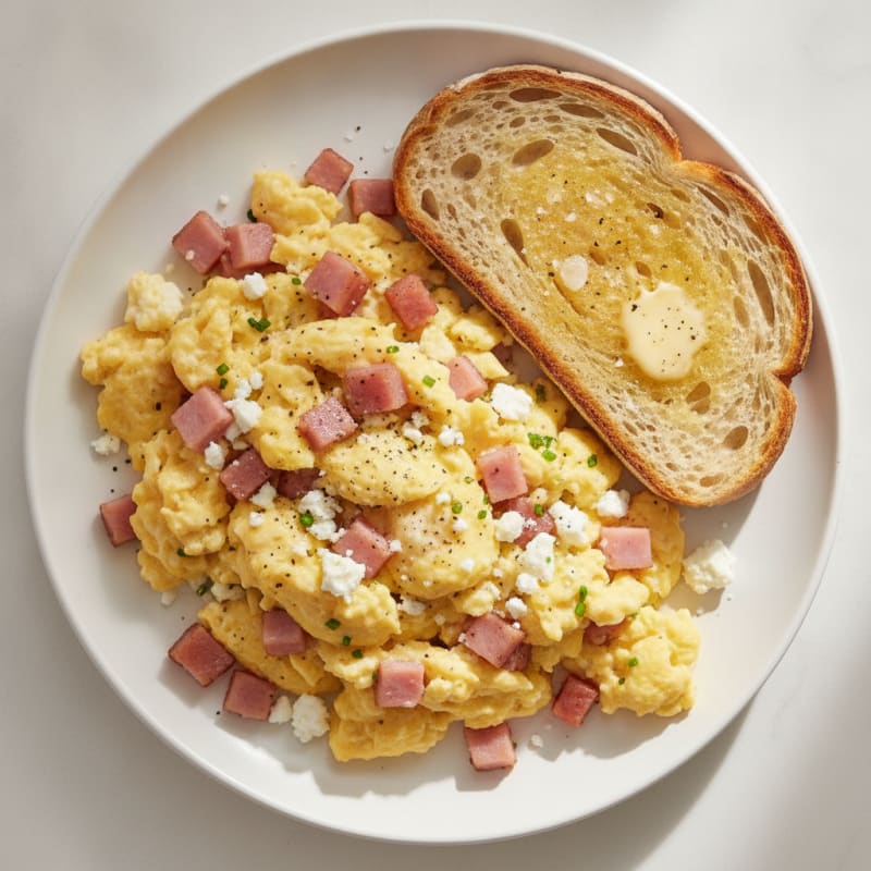 Fluffy Ham and Feta Scramble