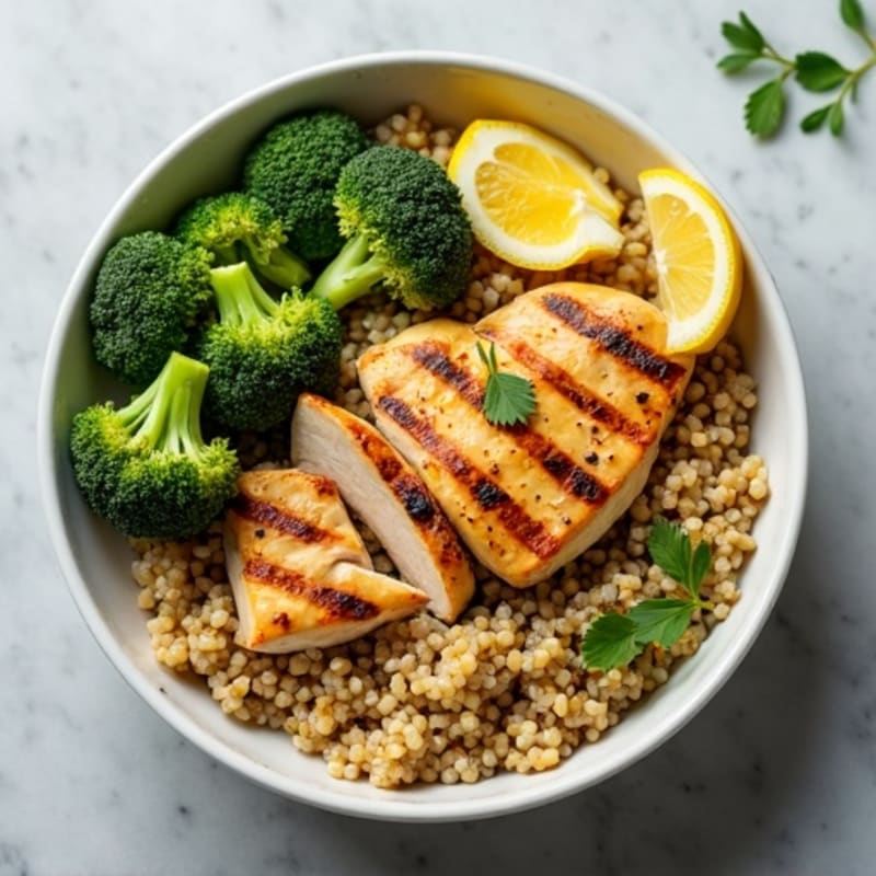 Grilled Chicken and Quinoa Bowl with Roasted Broccoli