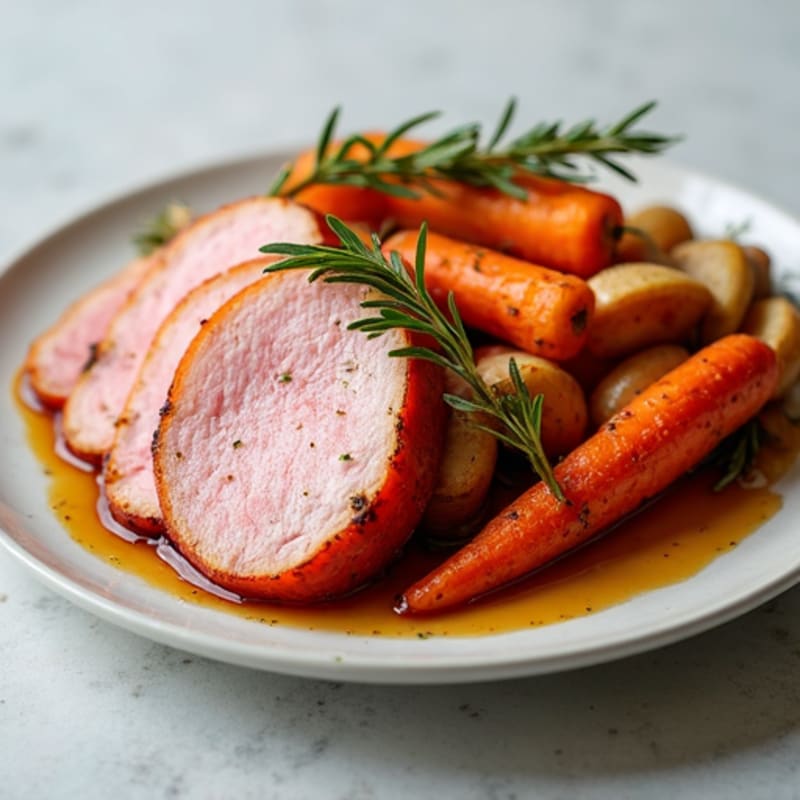 Honey-Glazed Herb-Roasted Ham with Roasted Root Vegetables