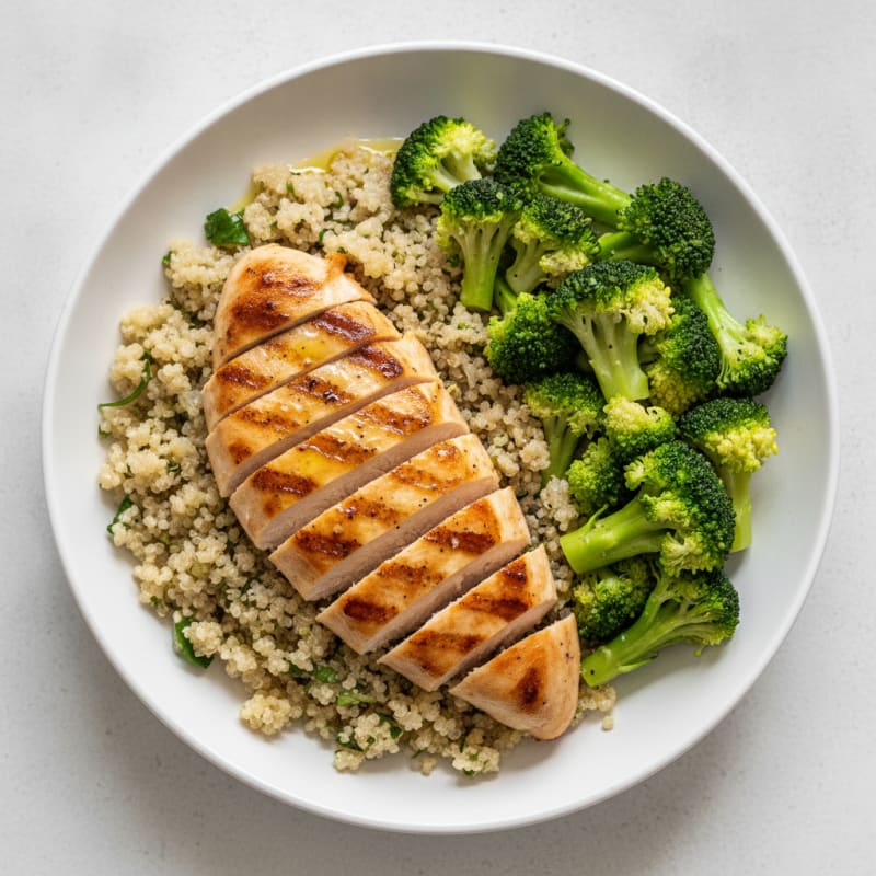 Grilled Chicken Breast with Quinoa and Steamed Broccoli